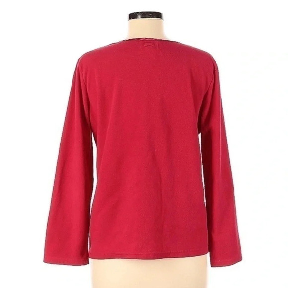 OSCAR Oscar De La Renta Red Long Sleeve V-Neck Fleece Pullover Sweater Size M - Picture 2 of 3
